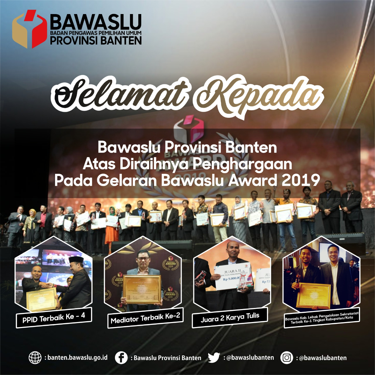 BAWASLU PROVINSI BANTEN RAIH EMPAT PENGHARGAAN DARI BAWASLU AWARD