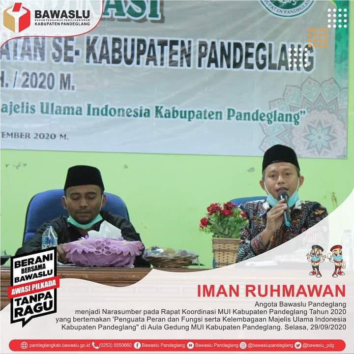 Bawaslu ajak MUI Pandeglang dan Jajaran MUI Kecamatan Se Kab. Pandeglang Melakukan Pencegahan Money Politik